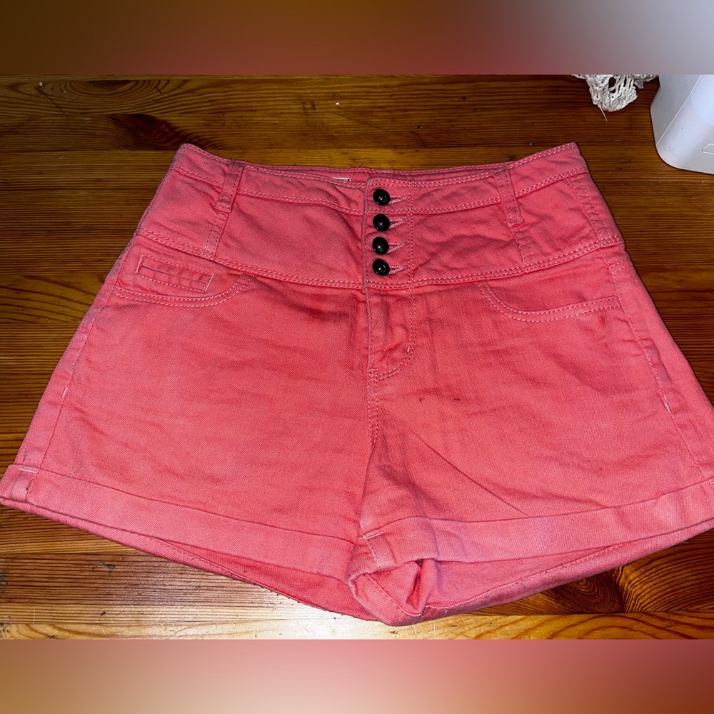 Peach Pink Denim High Waisted Booty Shorts